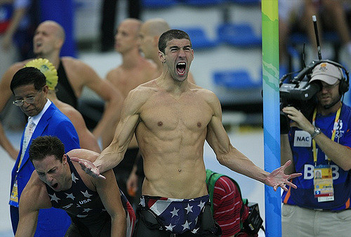 Olympic swim sceaming after he wins swim race